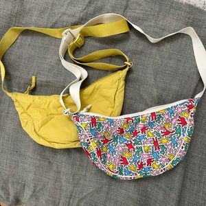 BUNDLE! 2 UNIQLO crescent bags yellow + Keith Haring